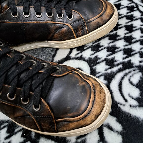 Prada Mens Old Nappa Leather Rustic Brown High Top Sneaker Size 7 Men - Picture 8 of 16